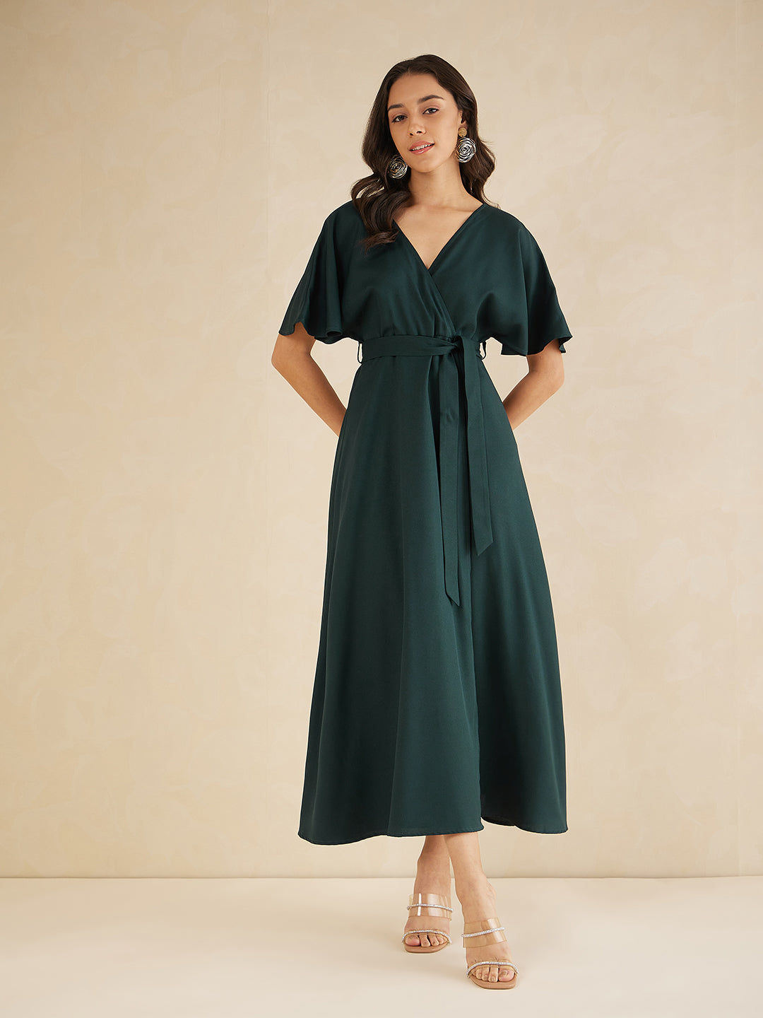 Green Kimono Wrap Maxi Dress