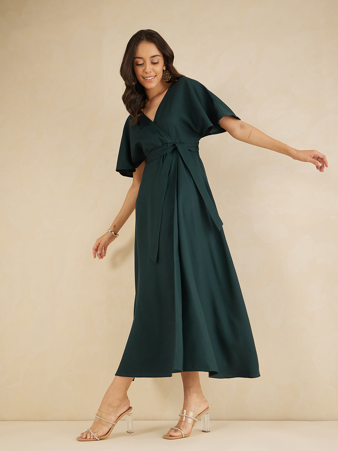 Green Kimono Wrap Maxi Dress