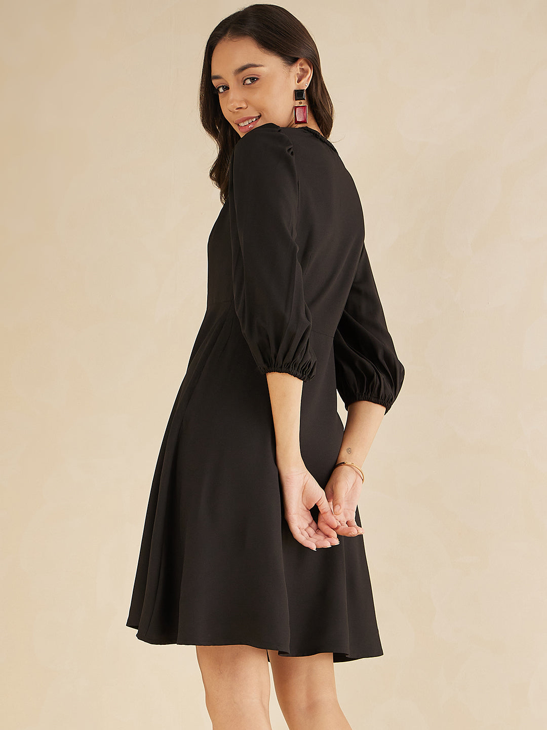 Black Fit And Flare Knee Length Dress