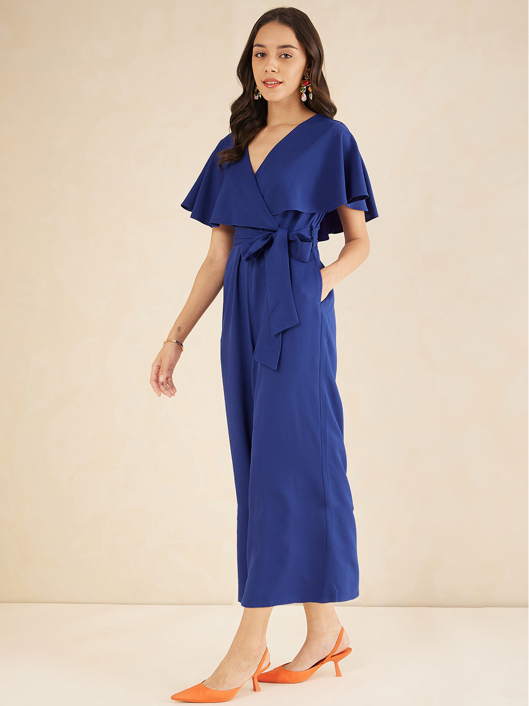 Blue Kimono Wrap Jumpsuit