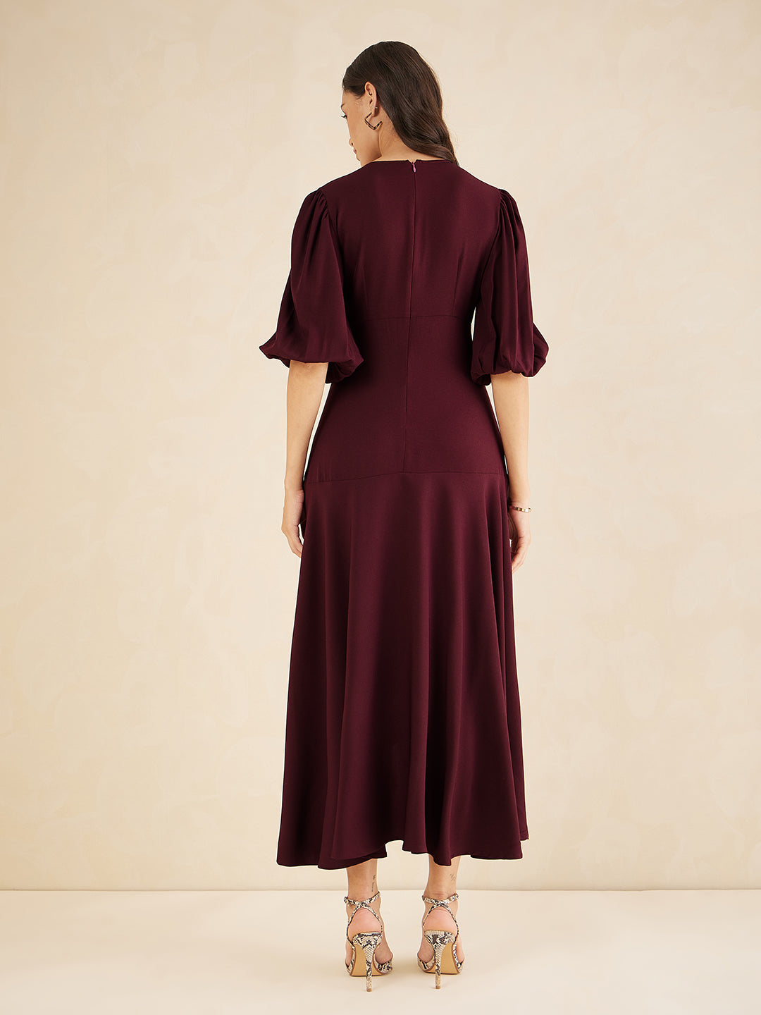 Wine Wrap Ruffle Maxi Dress