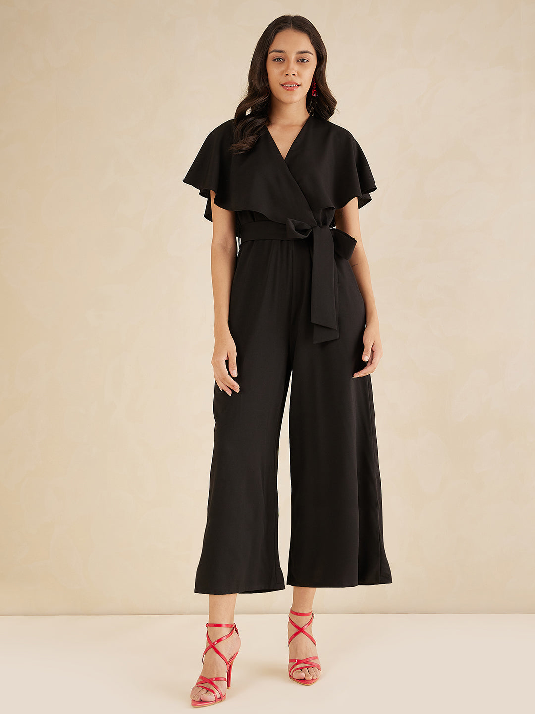 Black Kimono Wrap Jumpsuit