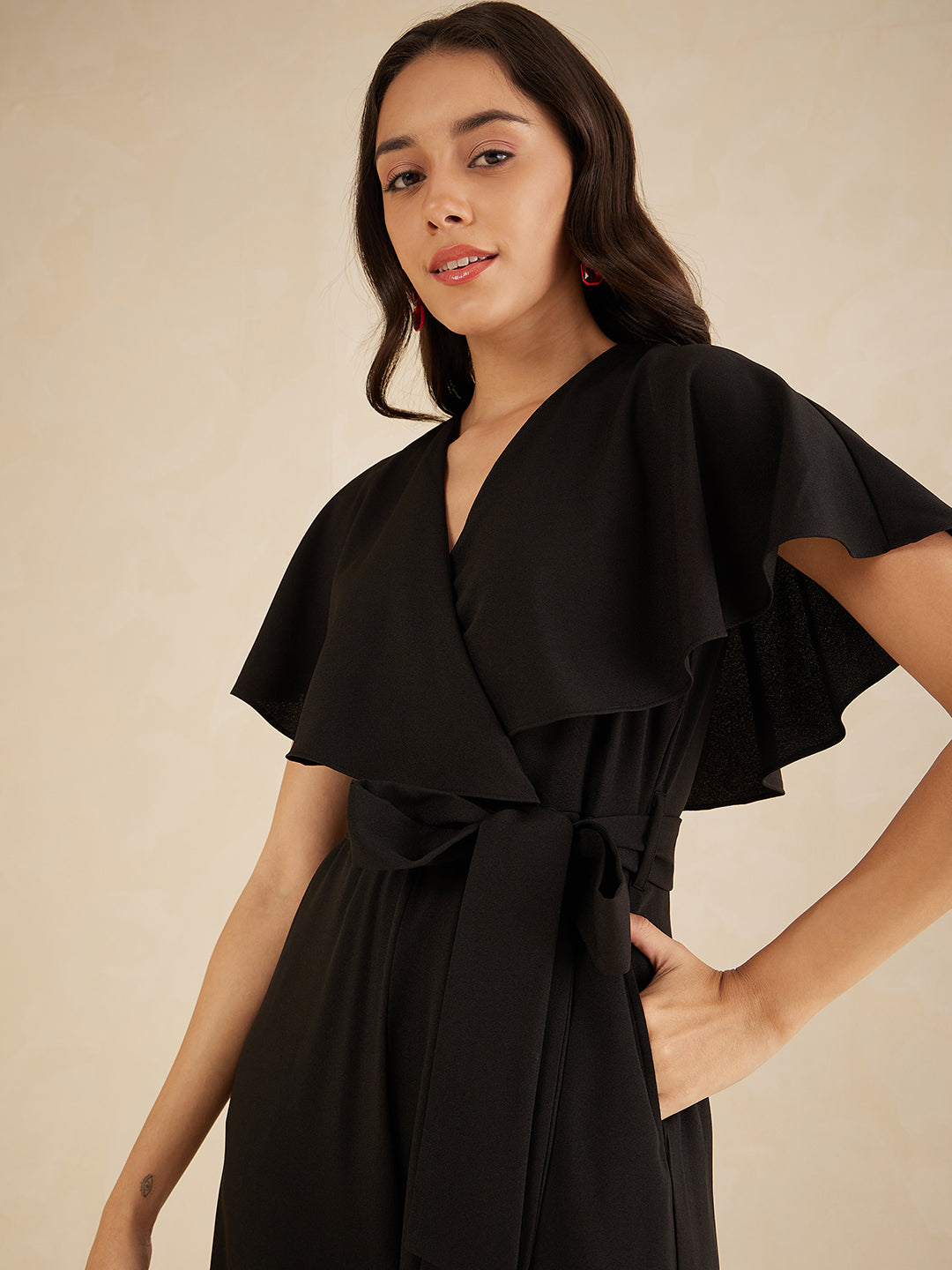 Black Kimono Wrap Jumpsuit