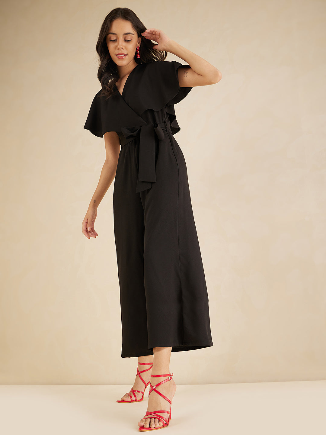 Black Kimono Wrap Jumpsuit