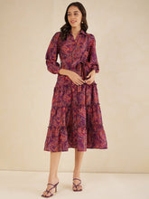 Purple Paisley Printed Tiered Maxi Shirt Dress