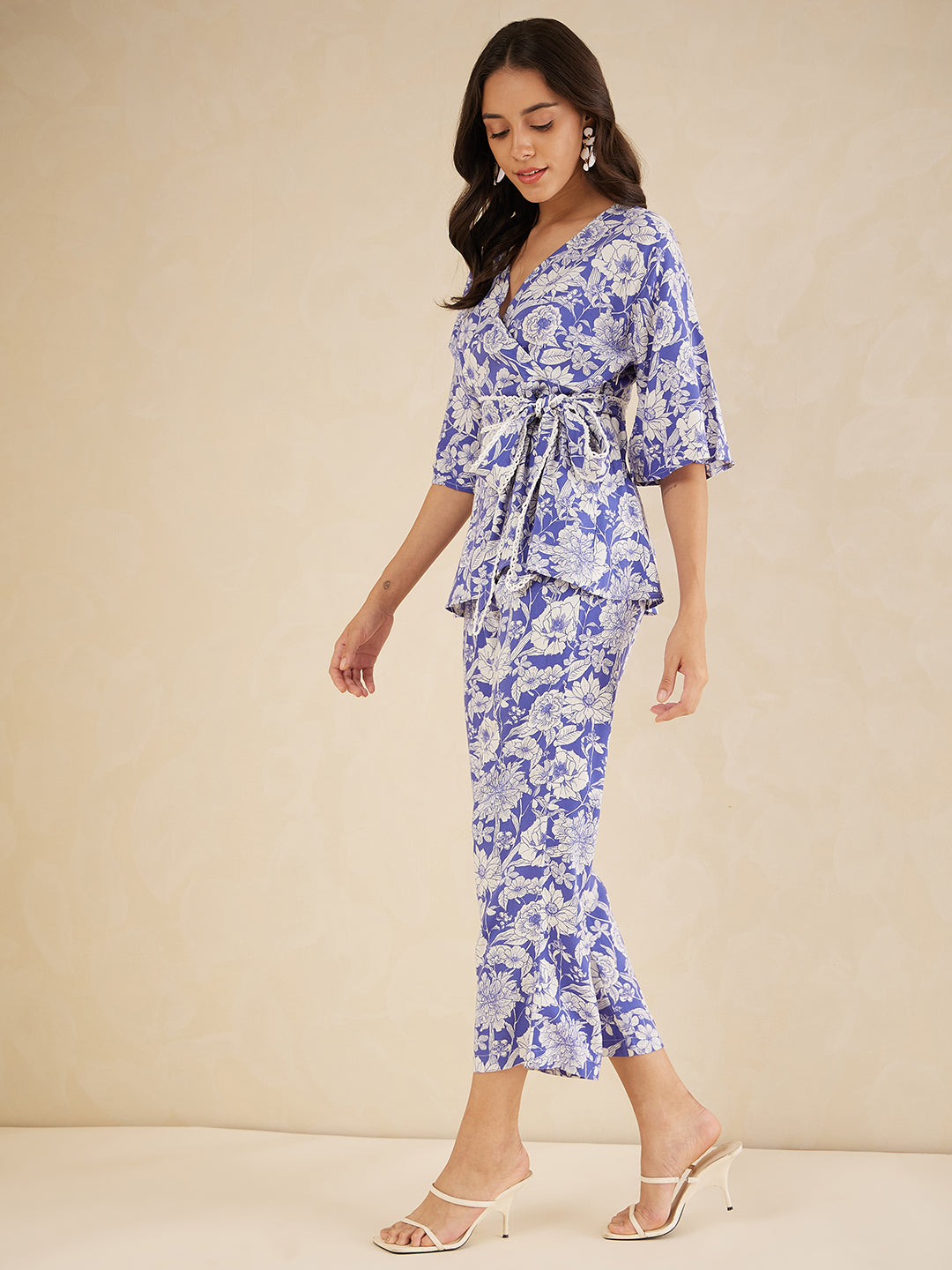 Blue And White Printed Floral Co-Ord Set