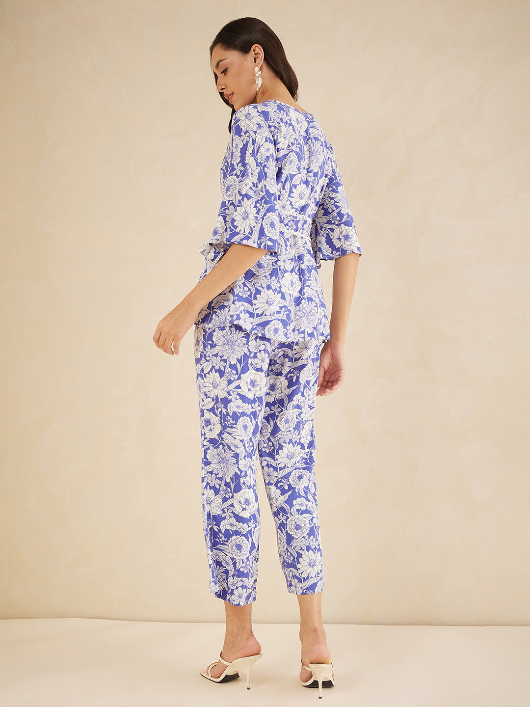 Blue And White Printed Floral Co-Ord Set