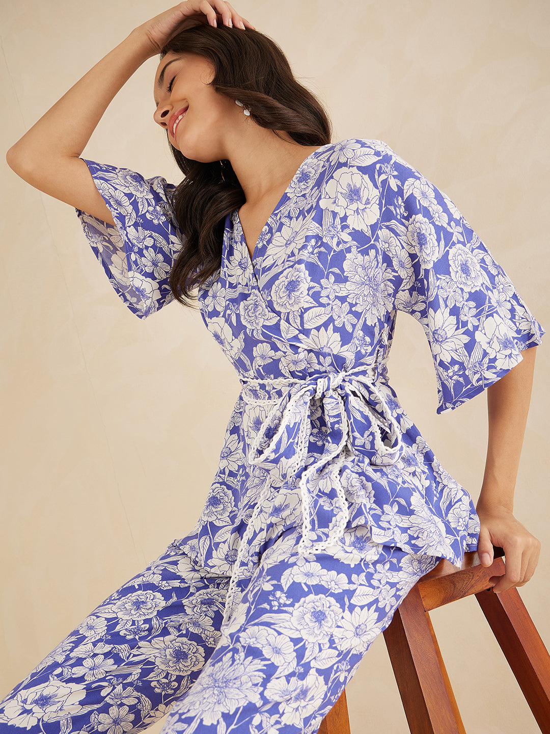 Blue And White Printed Floral Co-Ord Set
