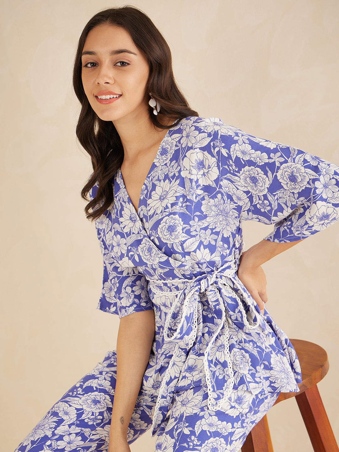 Blue And White Printed Floral Co-Ord Set