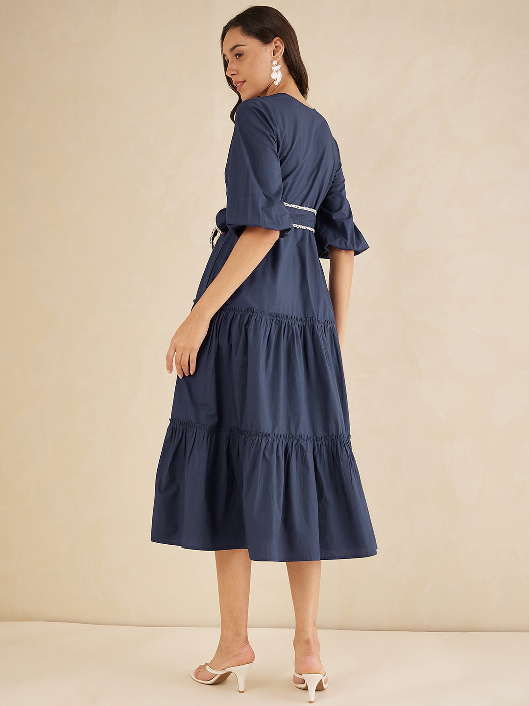 Navy Cotton Poplin Wrap Maxi Dress
