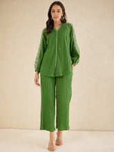 Green Solid Embroidered Cotton Coord Set