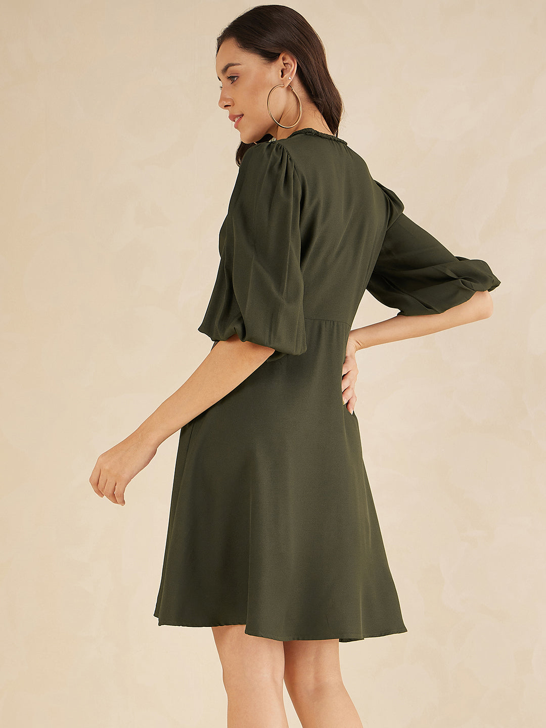 Olive Fit And Flare Knee Length Dress