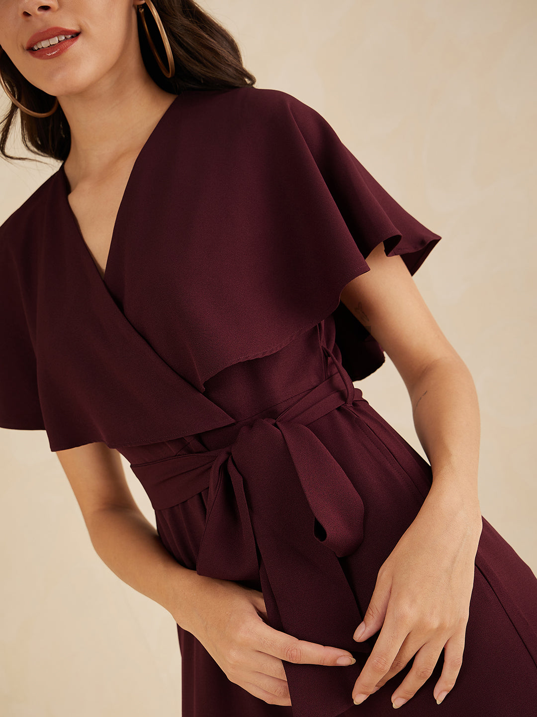 Wine Kimono Wrap Jumpsuit