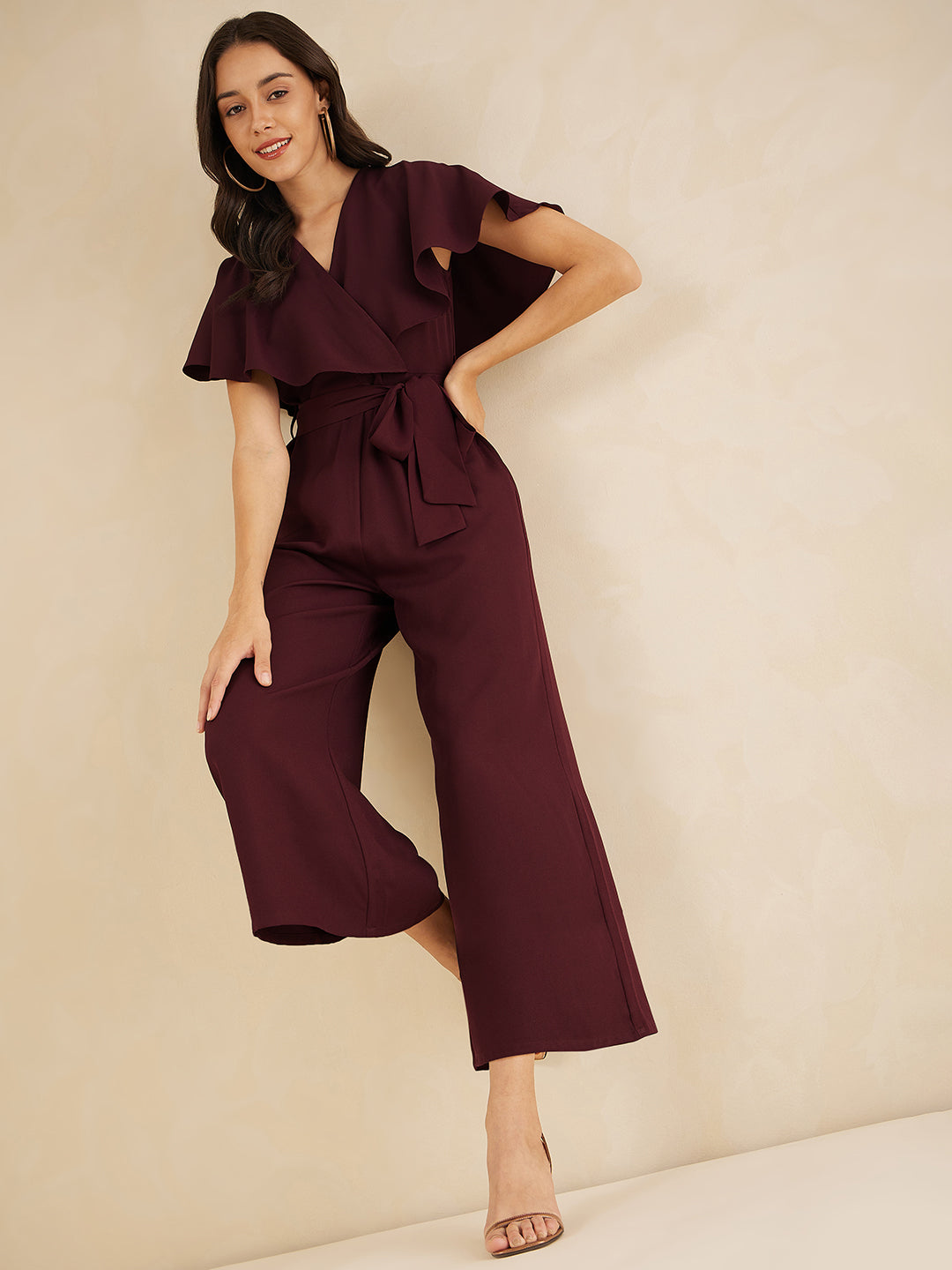 Wine Kimono Wrap Jumpsuit