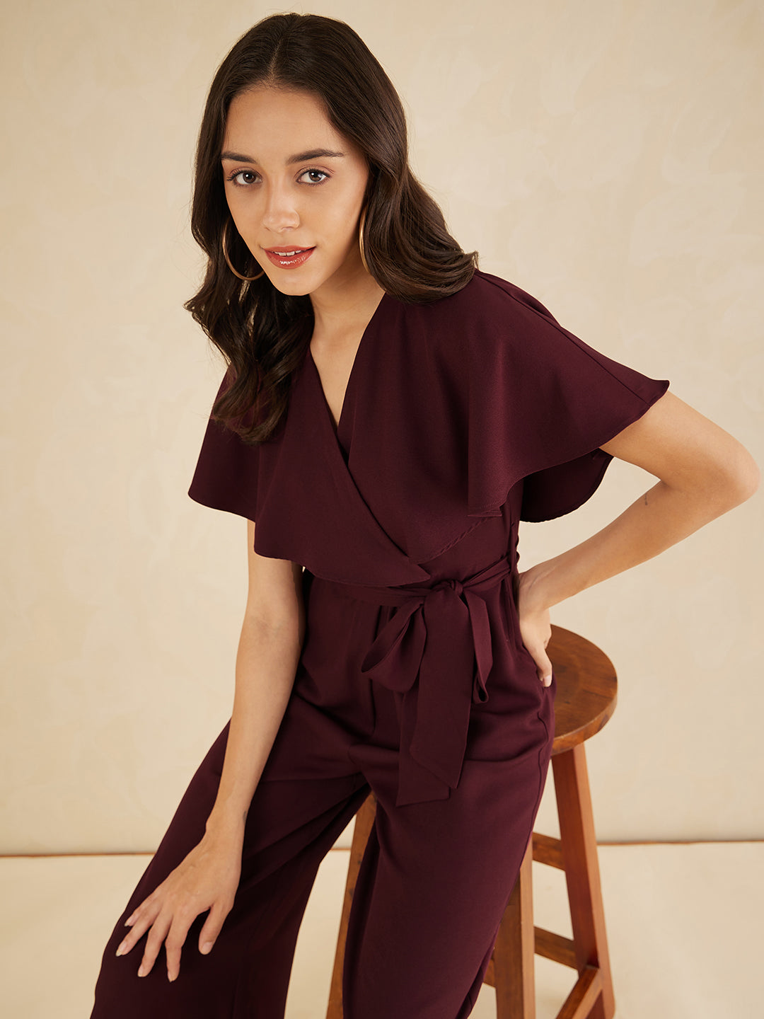 Wine Kimono Wrap Jumpsuit