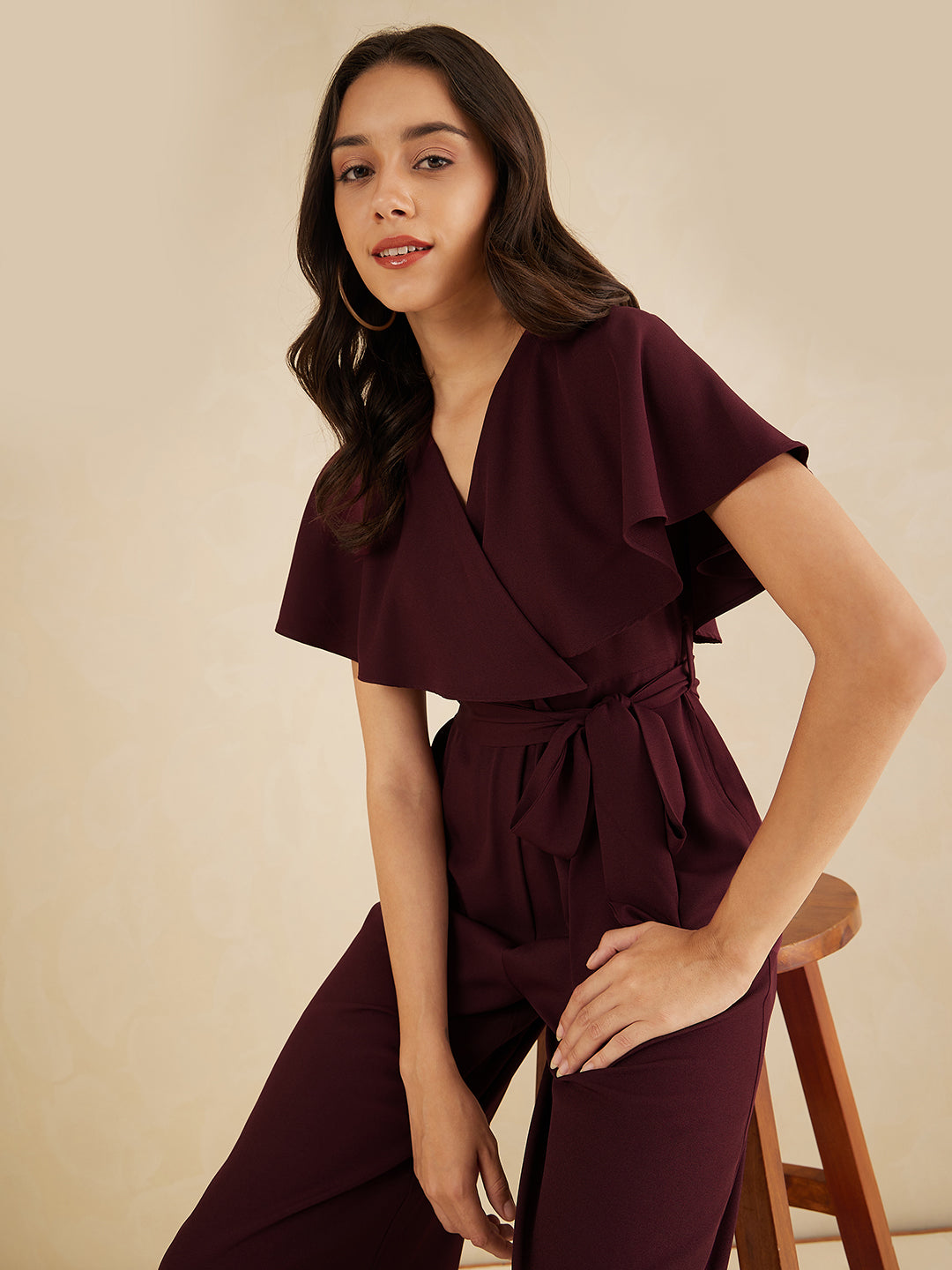 Wine Kimono Wrap Jumpsuit