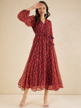 Orange Floral Printed Wrap Maxi Dress