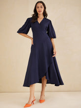 Navy Wrap Ruffle Maxi Dress