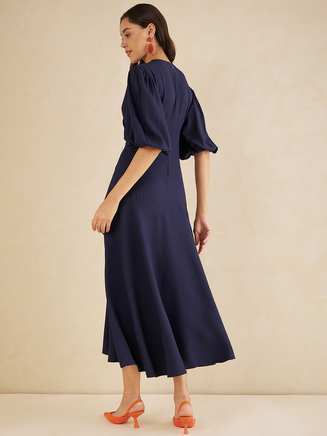 Navy Wrap Ruffle Maxi Dress