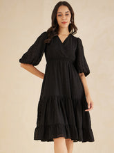 Black Dobby Lurex Wrap Tiered Midi Dress