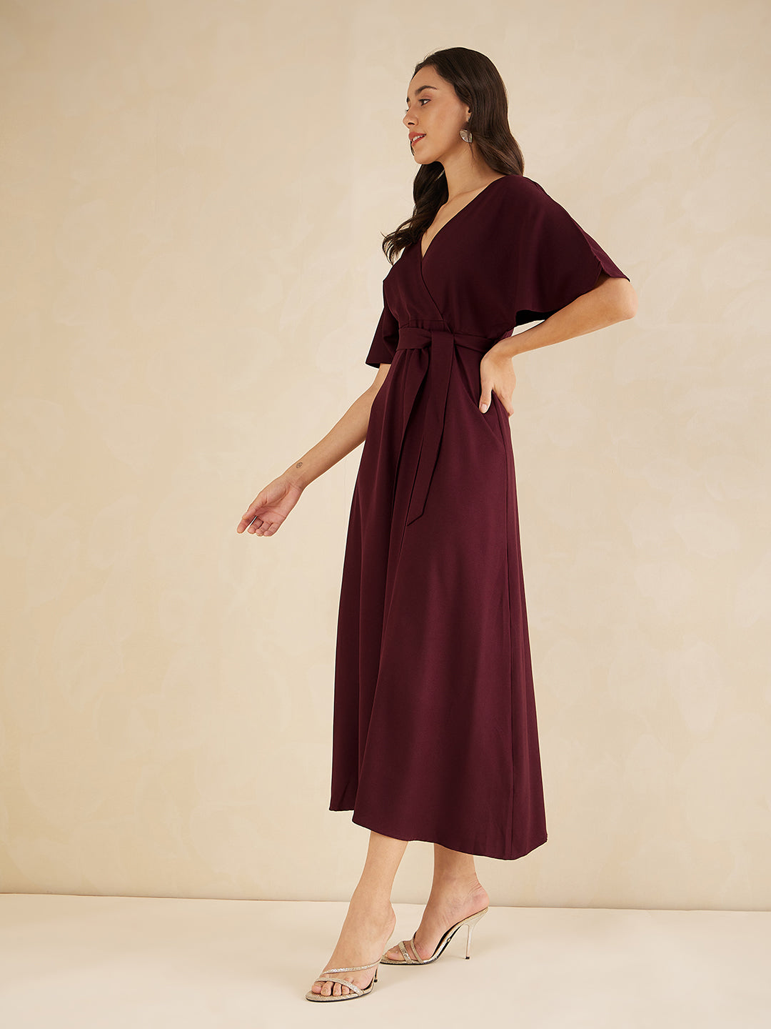 Wine Kimono Wrap Maxi Dress