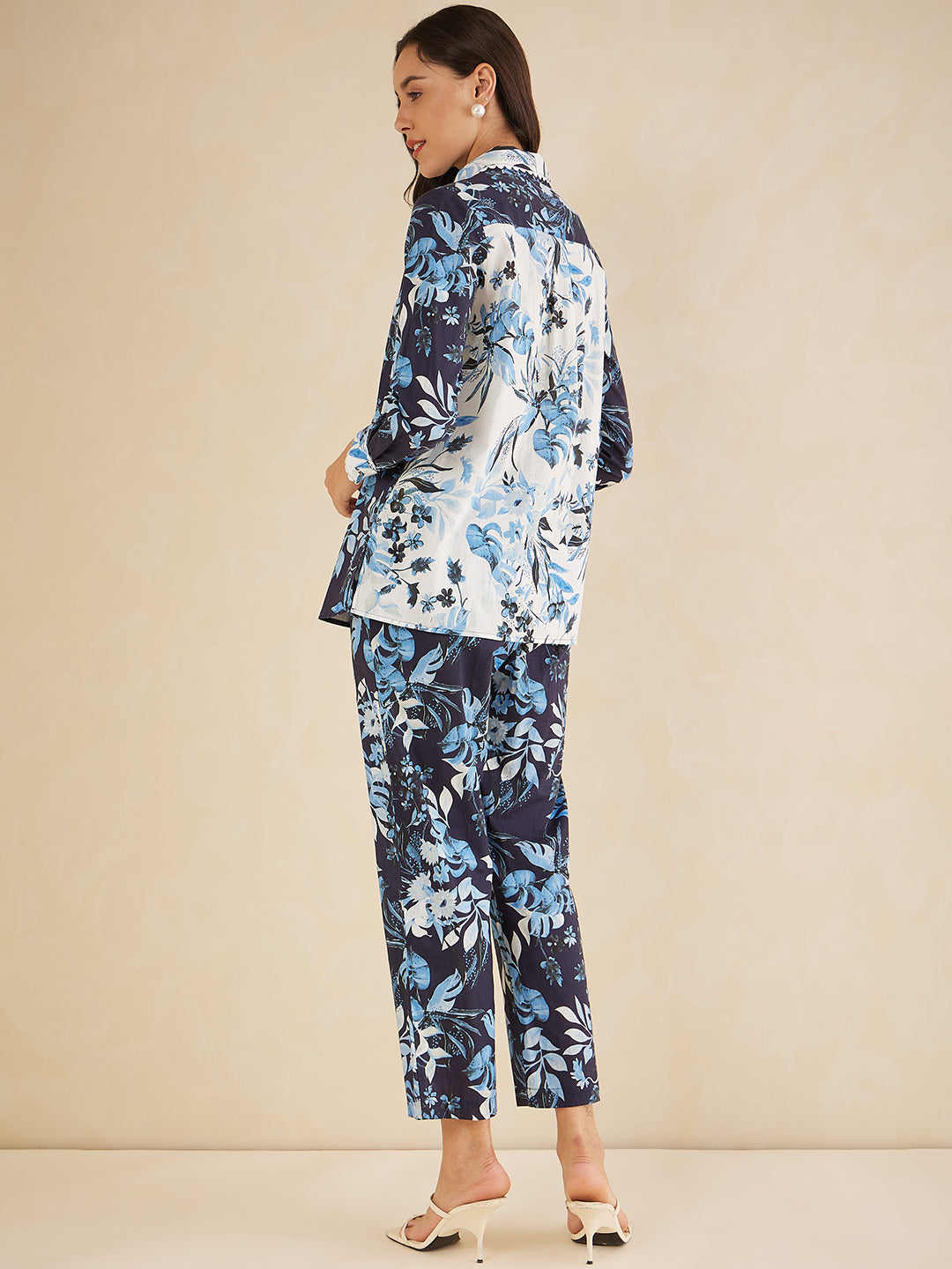 Navy Cotton Laced Shirt Co-Ord Set