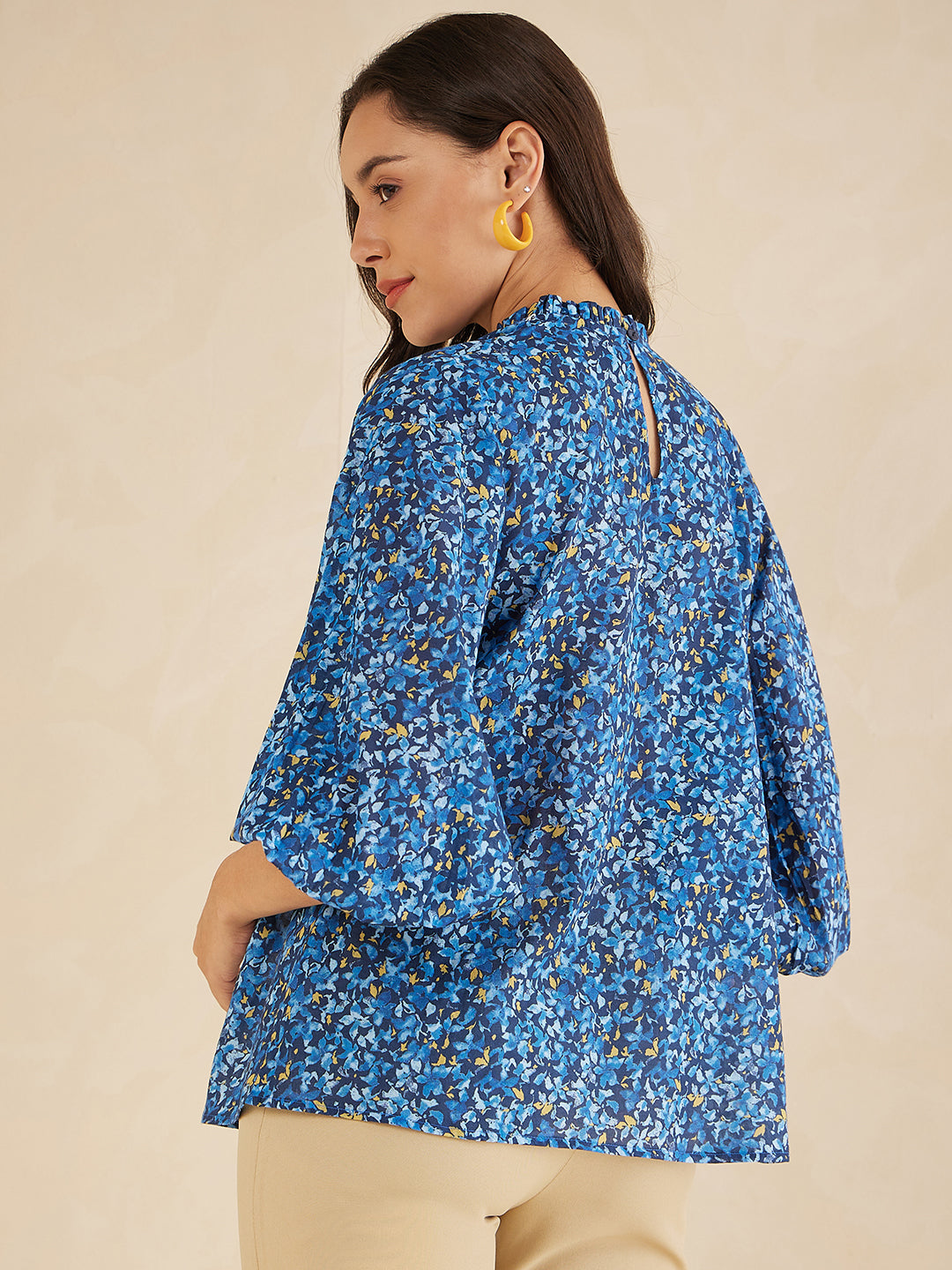 Navy Ditsy Floral Printed Top