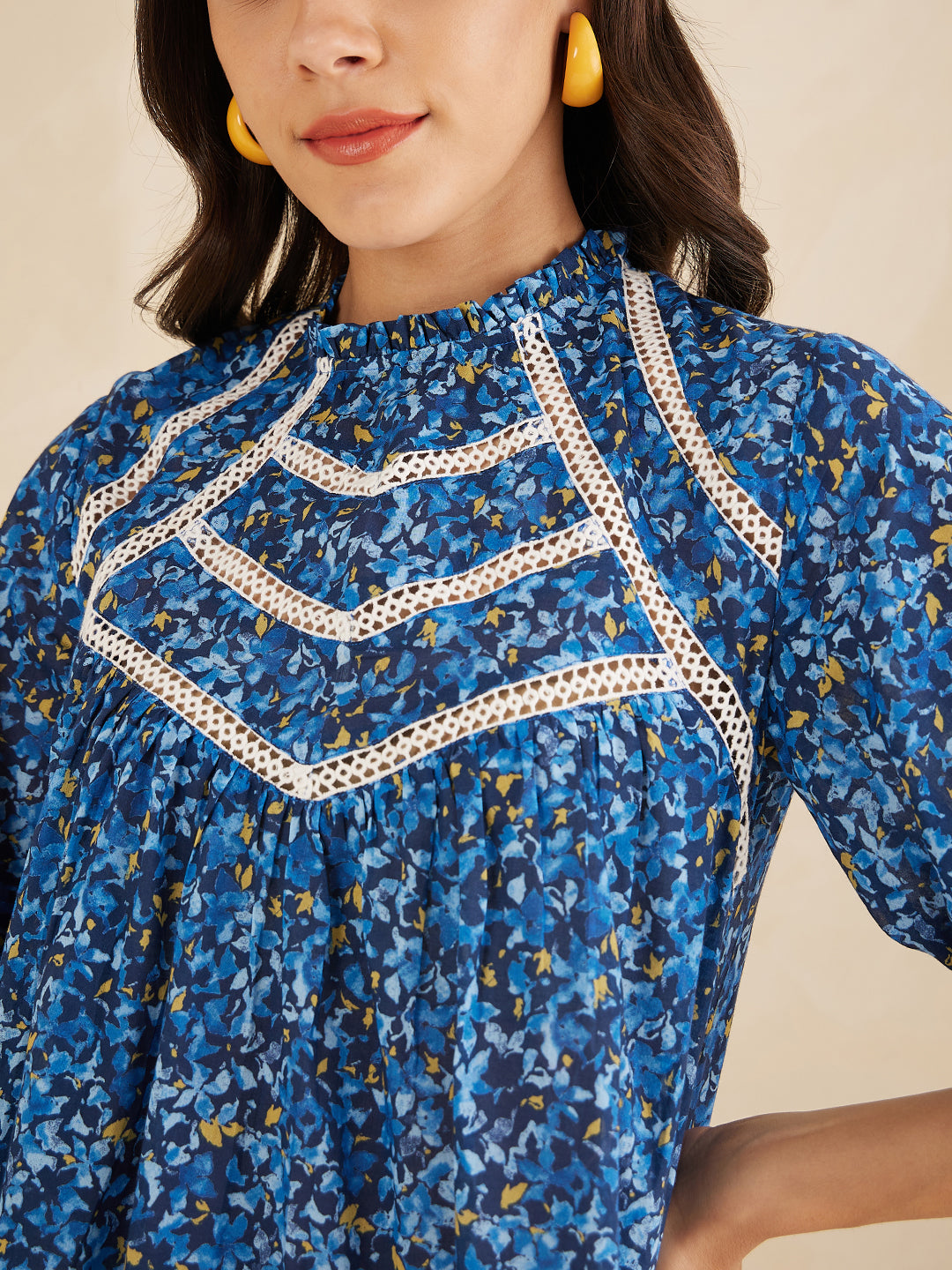 Navy Ditsy Floral Printed Top