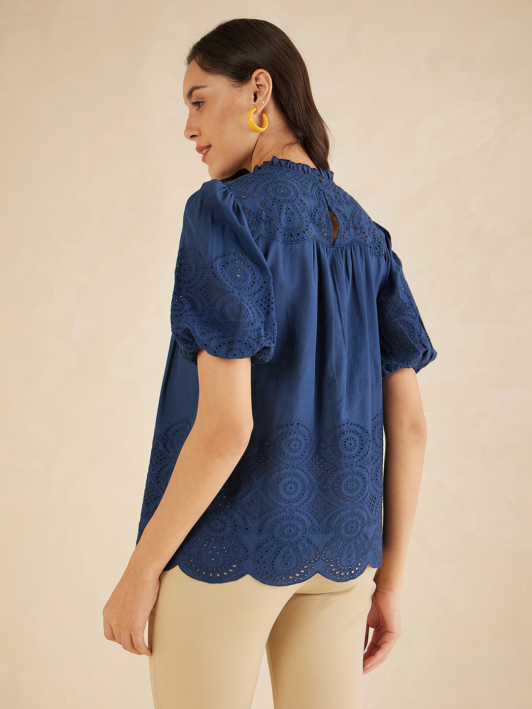 Navy Schiffli A Line Top