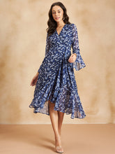 Navy And White Floral Wrap Maxi Dress