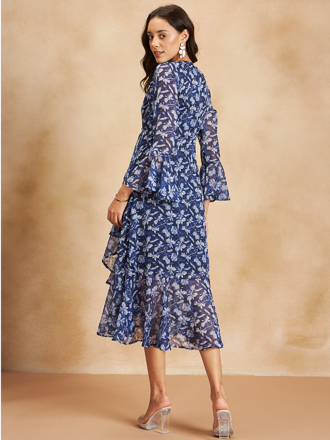Navy And White Floral Wrap Maxi Dress