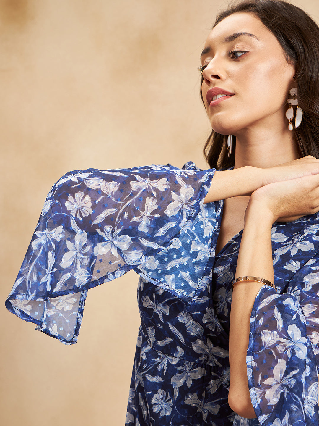 Navy And White Floral Wrap Maxi Dress