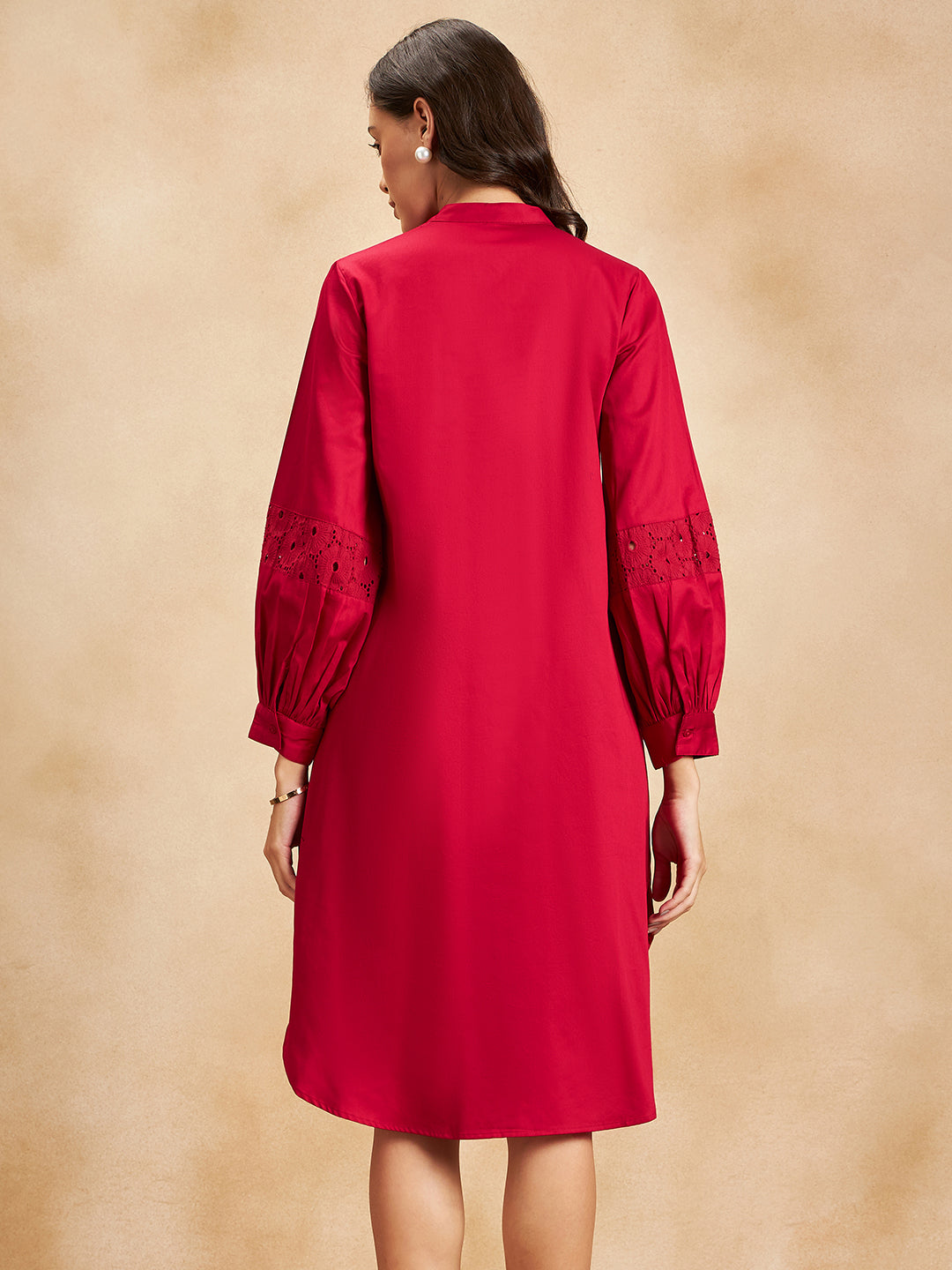 Red Cotton Shift Midi Dress