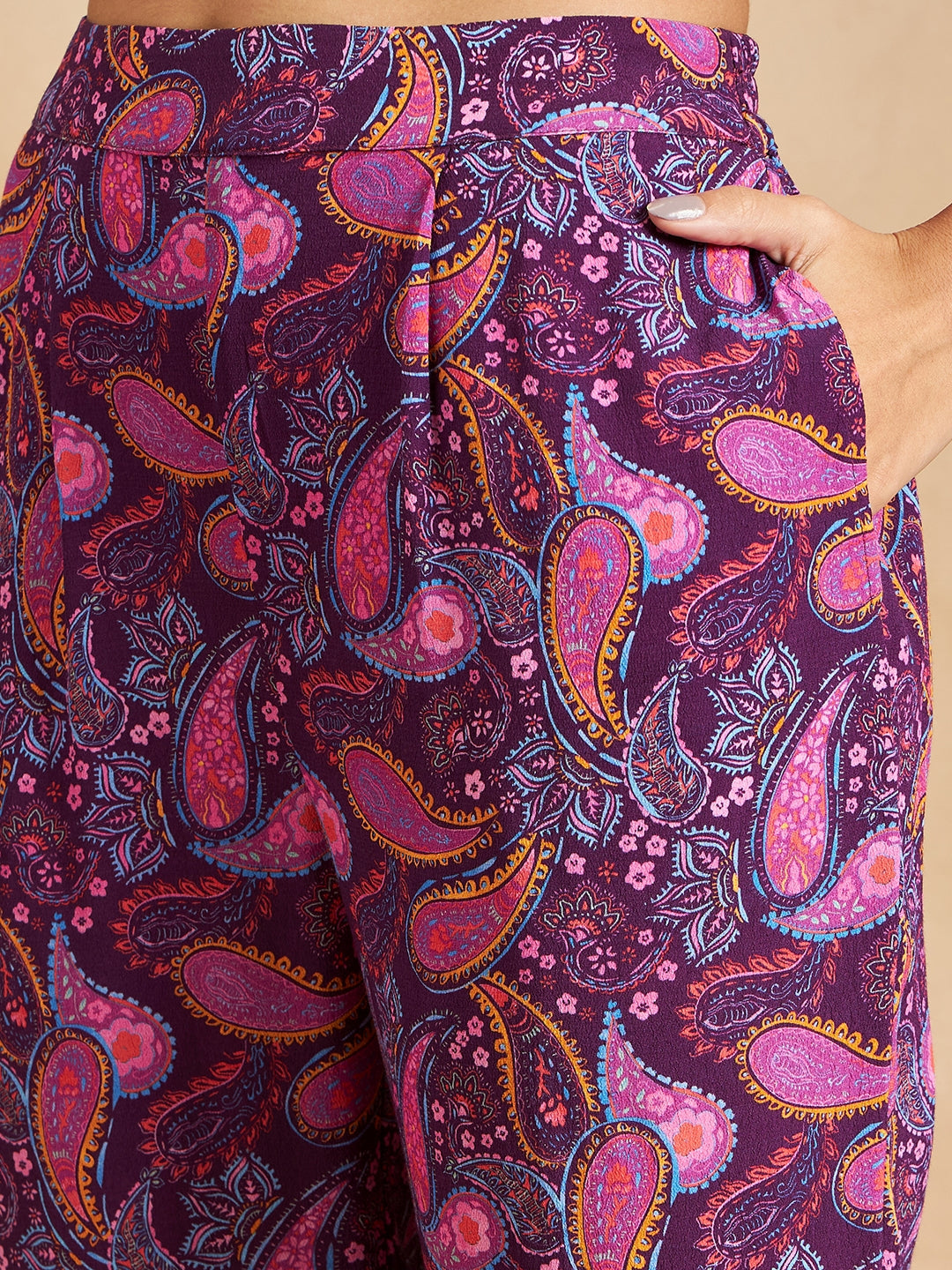 Purple Paisley Printed Tieup Detail Coord Set