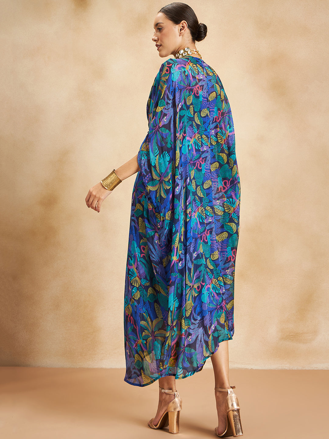 Blue Tropical Printed Tassel Detail Kaftan