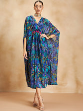 Blue Tropical Printed Tassel Detail Kaftan