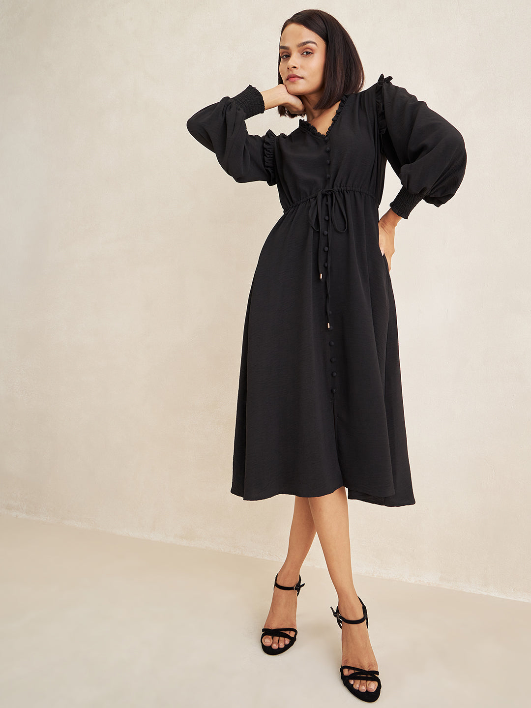 Black Button Down Midi Dress