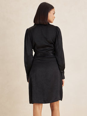 Black Satin Knee Length Dress