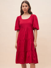 Red Solid back bow detail midi dress