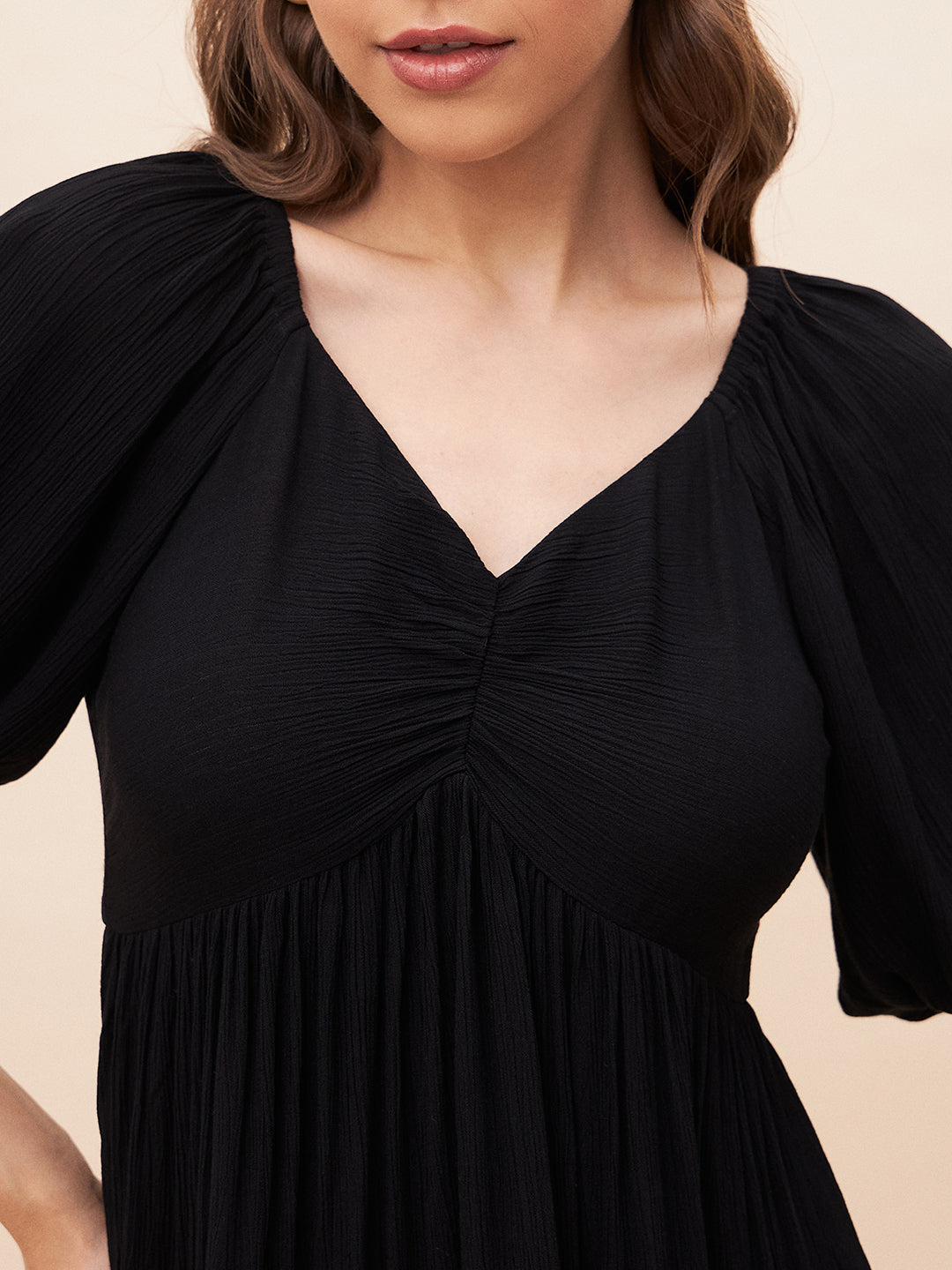 Black Crinkled Tiered Mini Dress