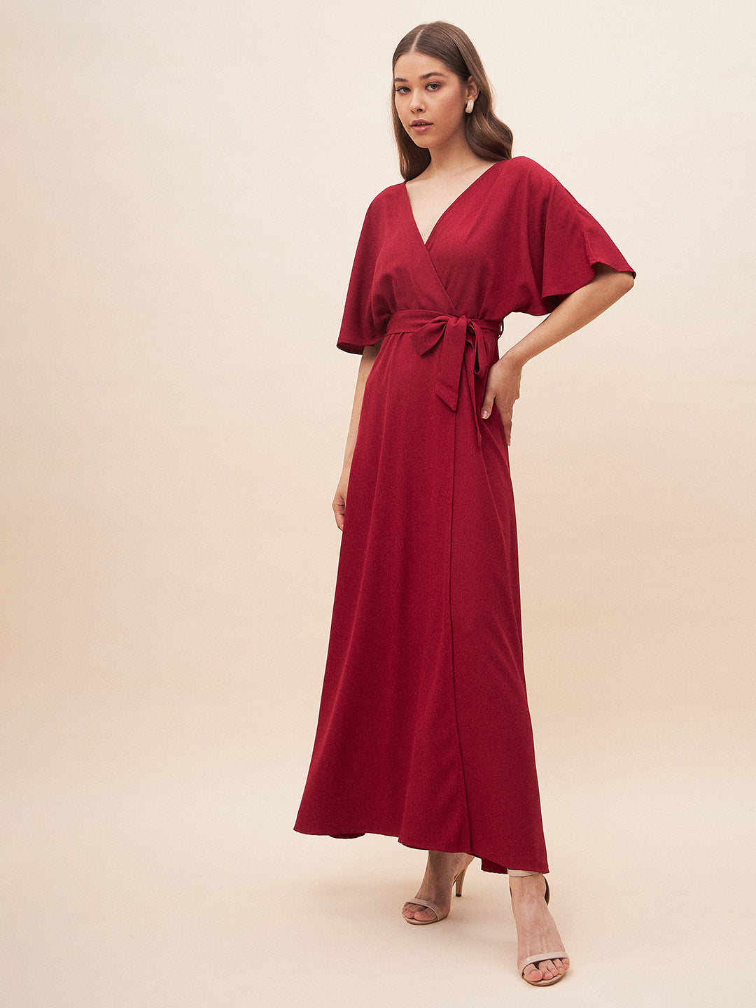 Red Kimono Wrap Maxi Dress
