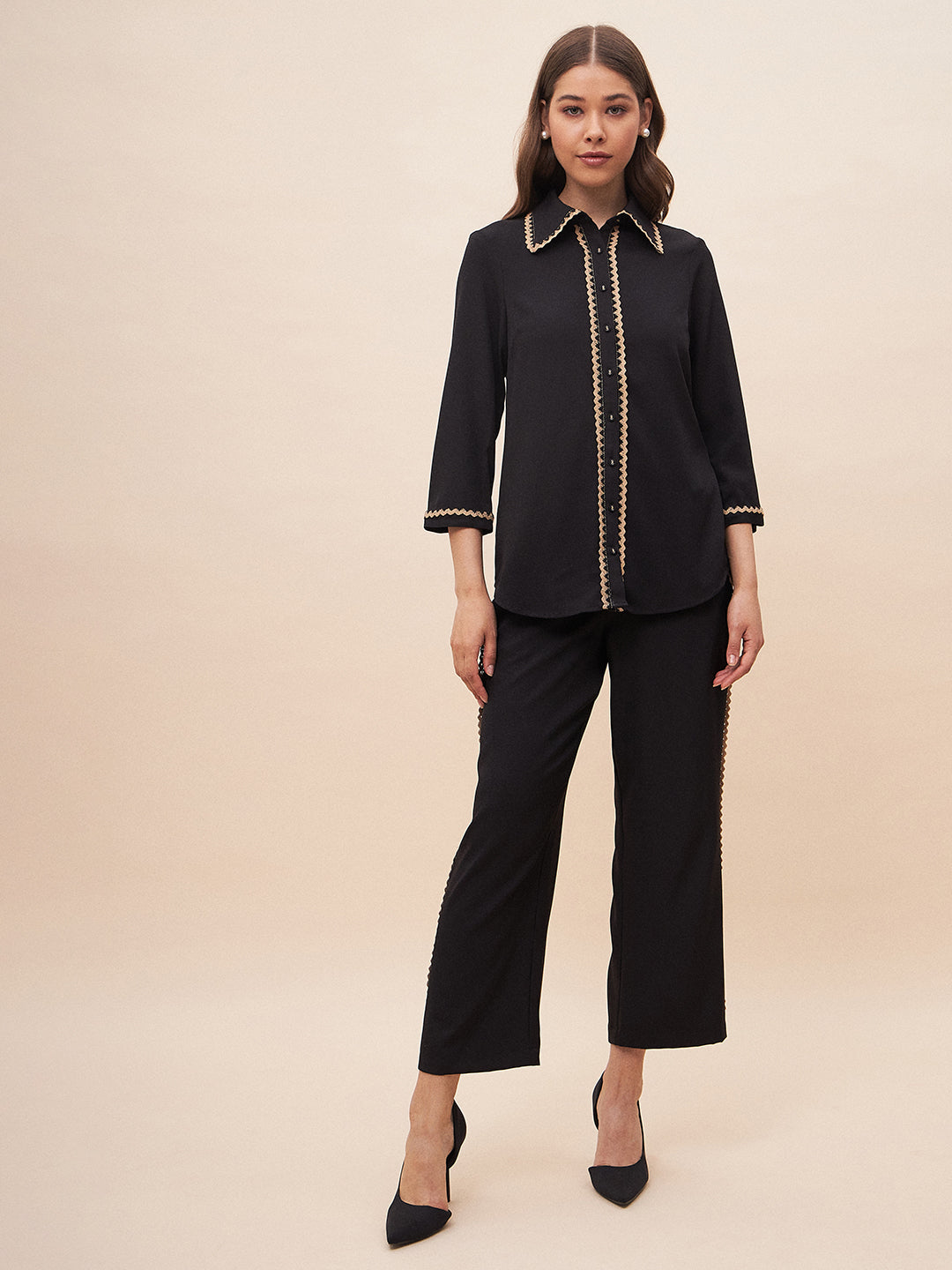 Black Laced Shirt Co-Ord Set