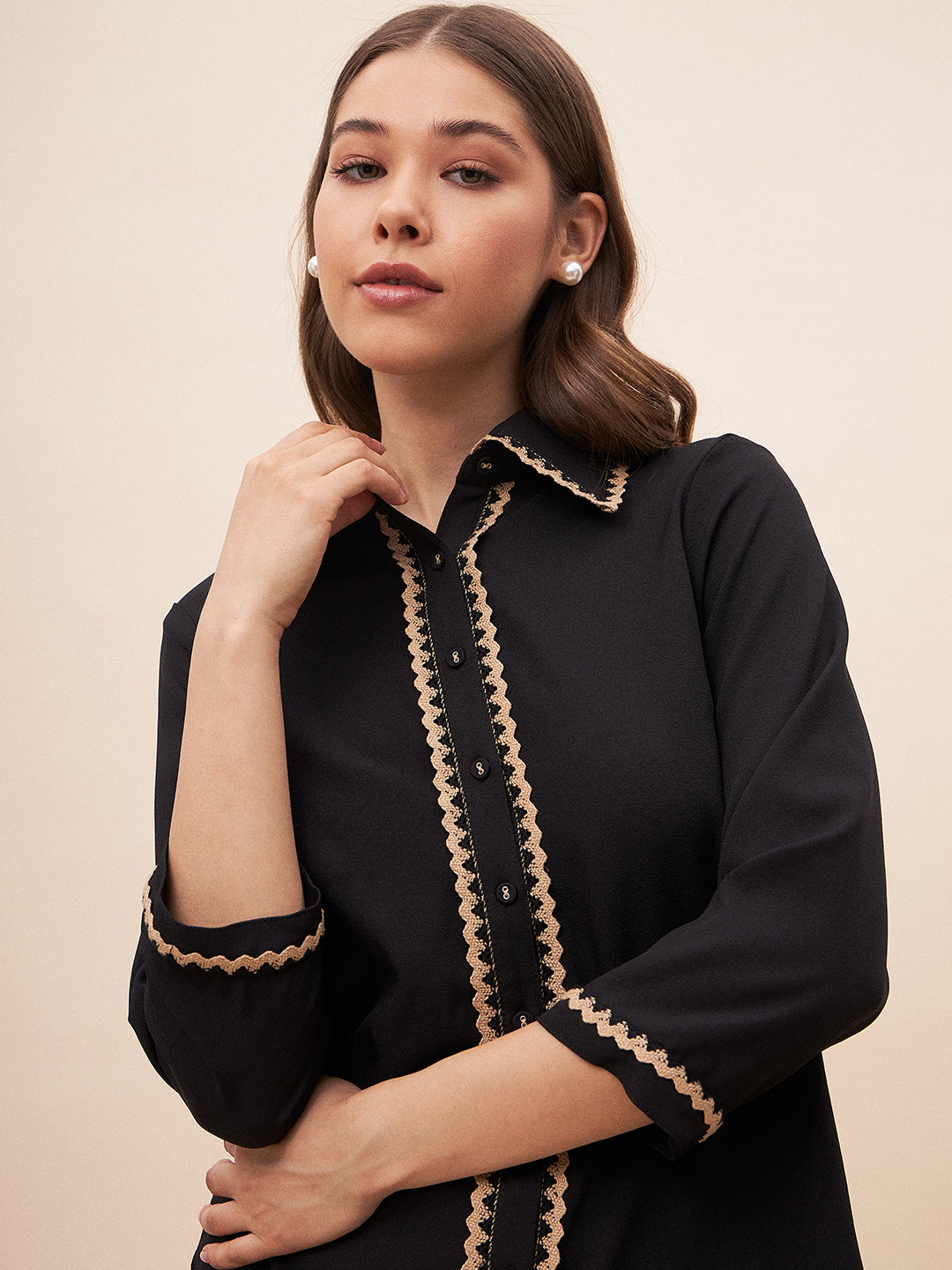 Black Laced Shirt Co-Ord Set
