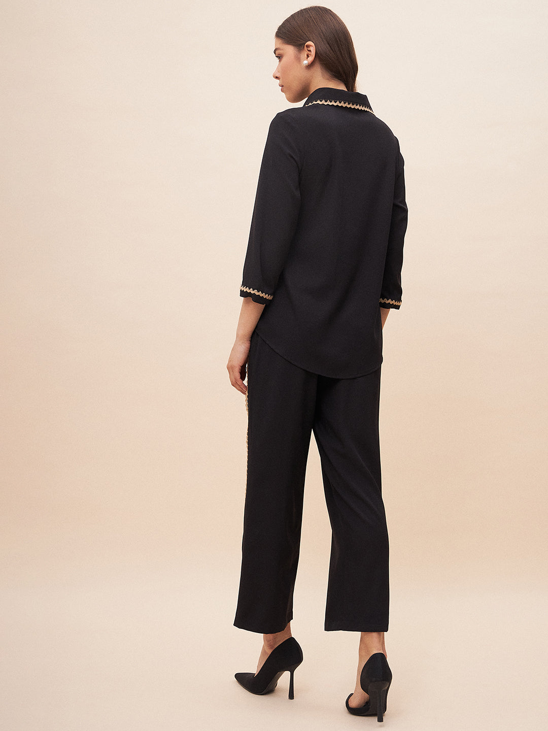 Black Laced Shirt Co-Ord Set