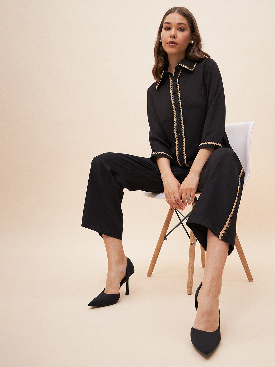 Black Laced Shirt Co-Ord Set
