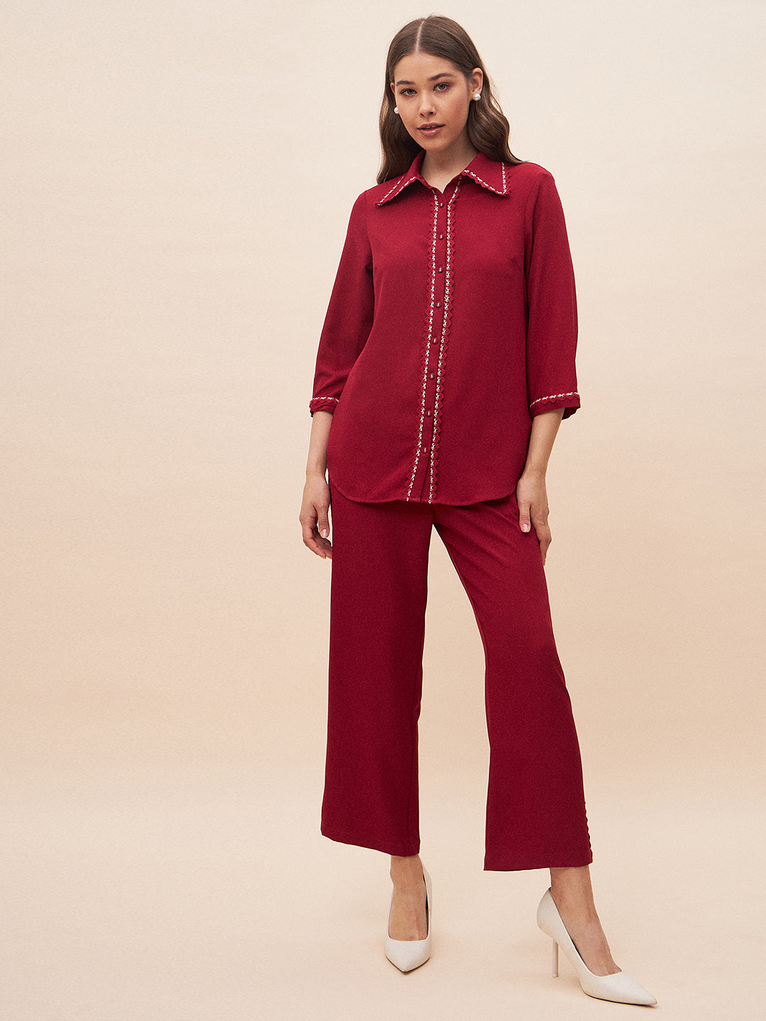 Red Laced Shirt Co-Ord Set