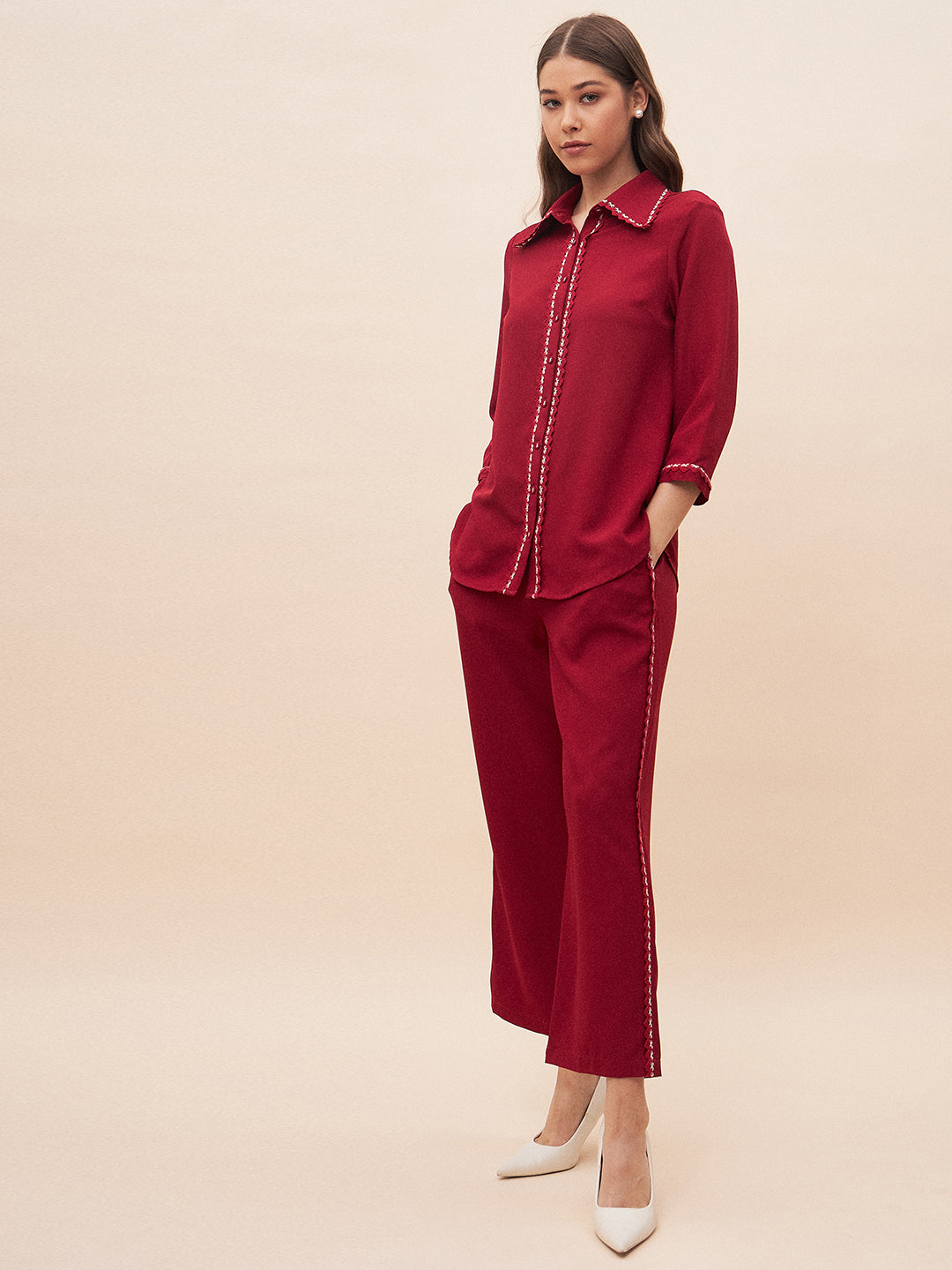 Red Laced Shirt Co-Ord Set