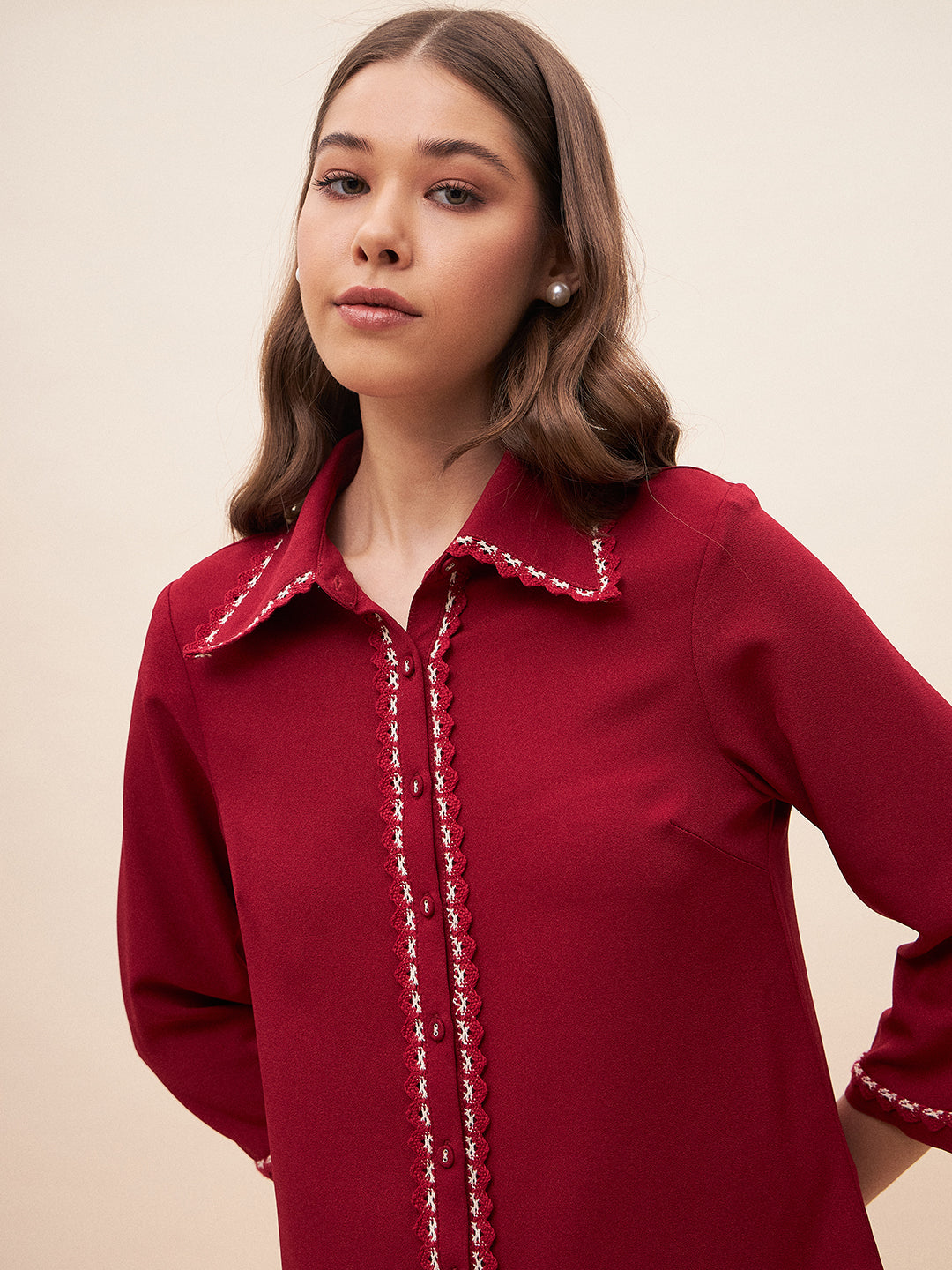 Red Laced Shirt Co-Ord Set