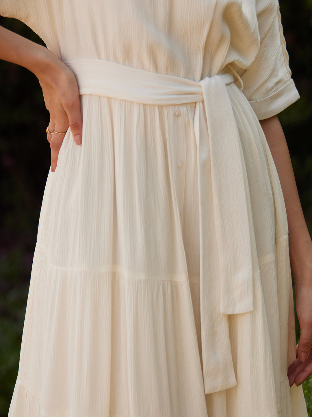White Round Neck Tier Midi Dress