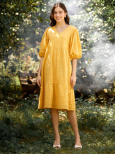 Yellow Cotton Schiffli Midi Dress
